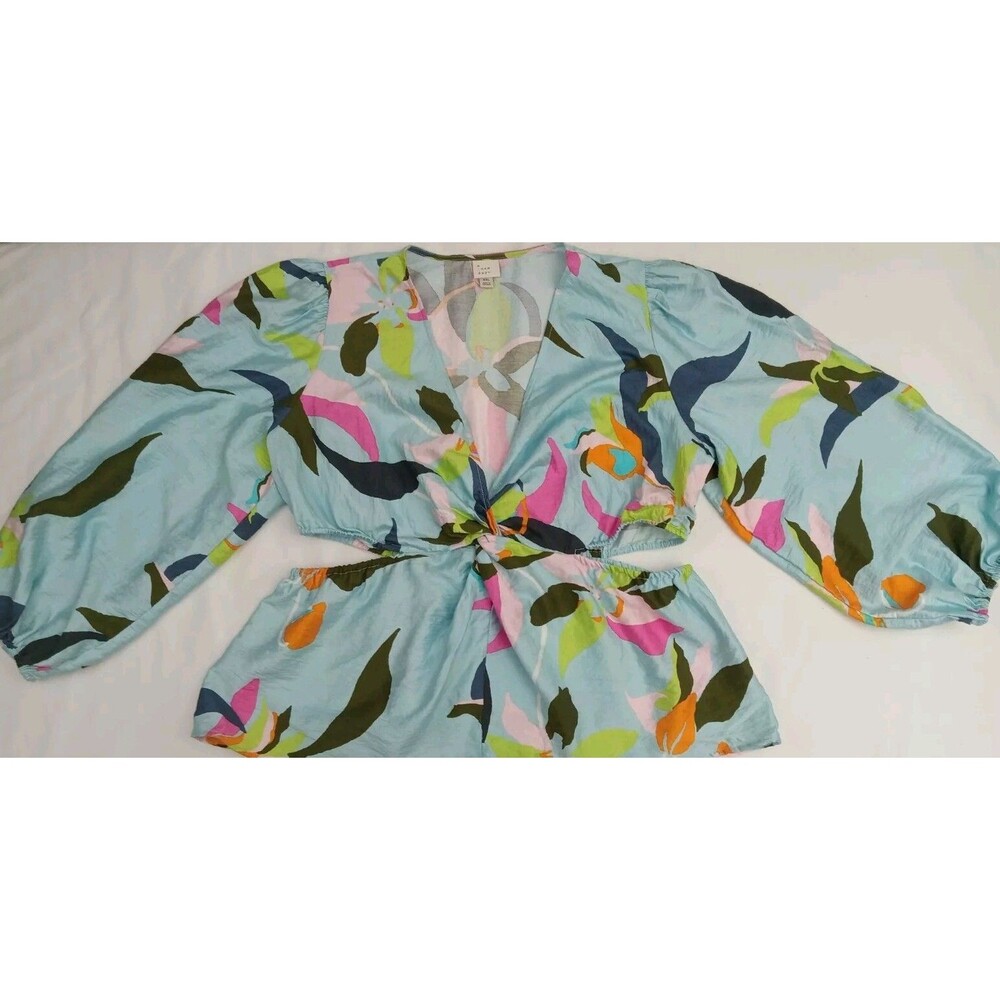 A New Day Women's Tropical Print Mint Green Side Cutout Blouse Pluss Size XXL